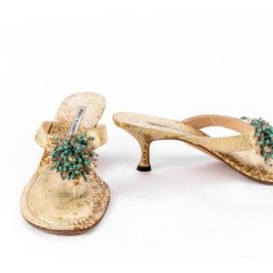 Manolo Blahnik Kitten Sandal w/ Handmade Bead Poms